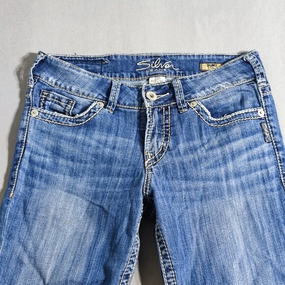 Silver Suki Capri jeans women's size 28 hard washed denim blue straight leg - Picture 2 of 16